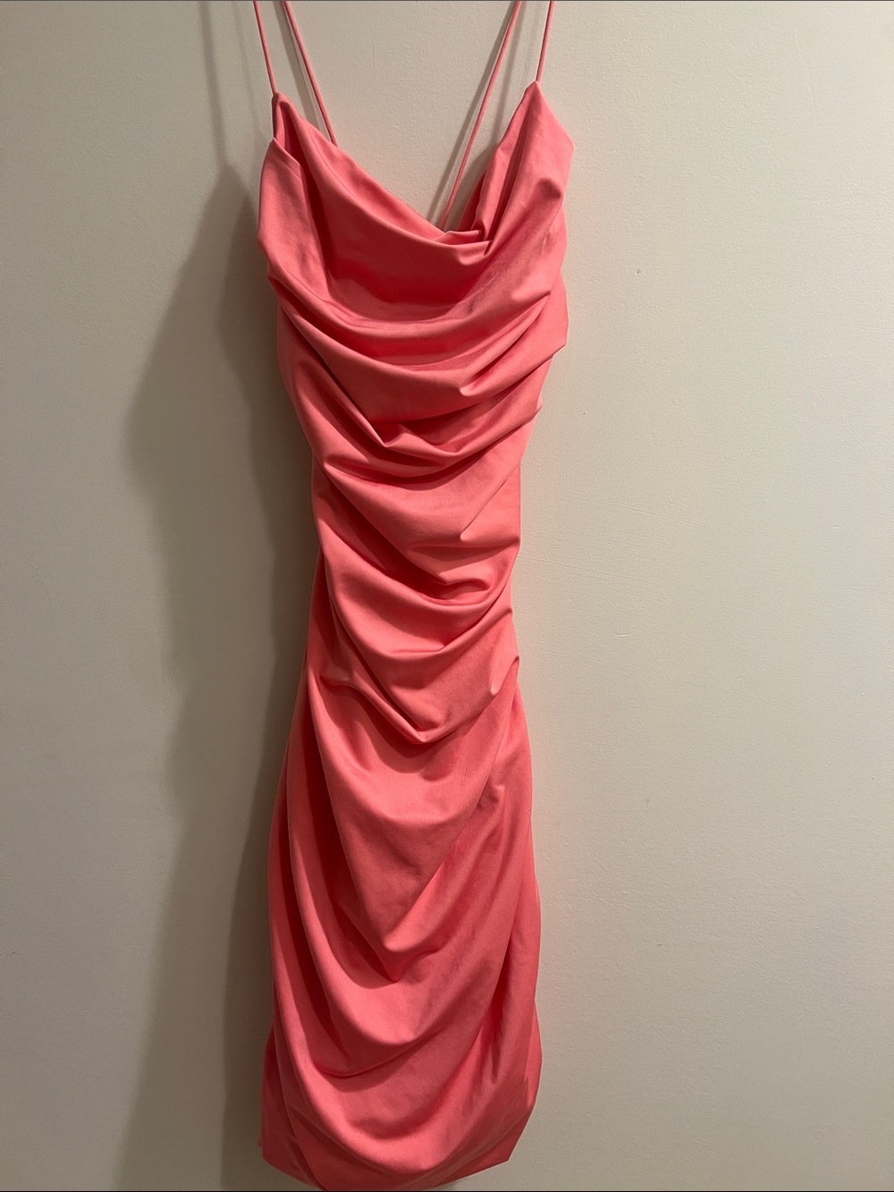 Draped Cowl Mini Dress in Coral